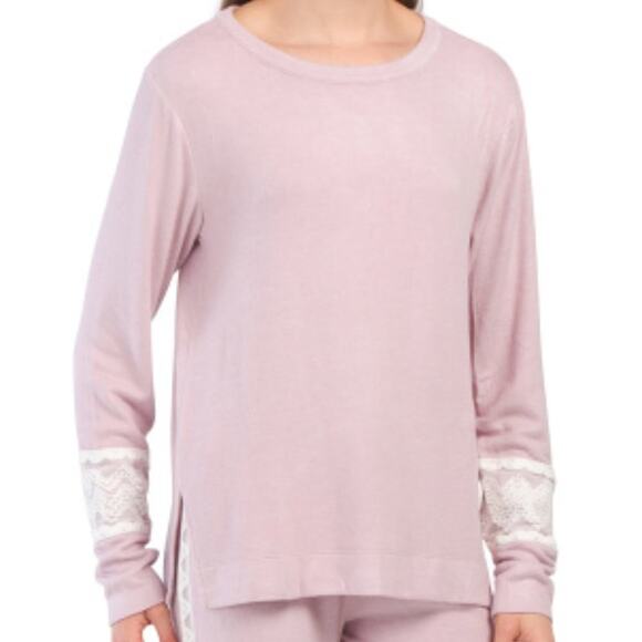 Flora Nikrooz Women's Pajama Set Brushed Jersey Knit Blush Cream Lace Ultra Soft - Picture 2 of 4